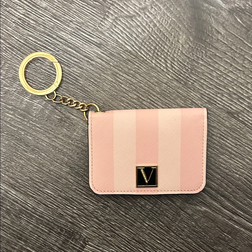 Victoria Secret Pink Striped Keychain Wallet